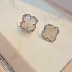 Sterling Silver Mother of Pearl Clover Earrings