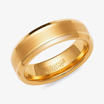 Unique & Co | Tungsten Gold Plated 7mm Brushed Band Ring