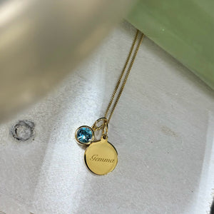 March Birthstone Pendant with Engravable Disk