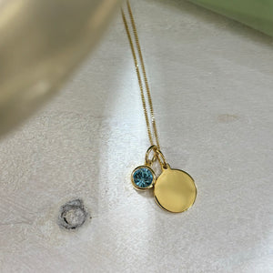 March Birthstone Pendant with Engravable Disk