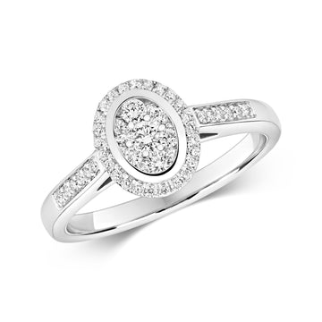 9ct White Gold Oval Cluster Diamond Ring