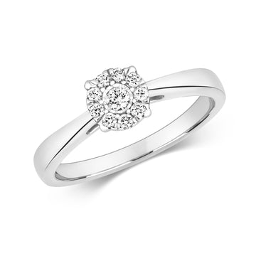 9ct White Gold Diamond Illusion Solitaire Ring