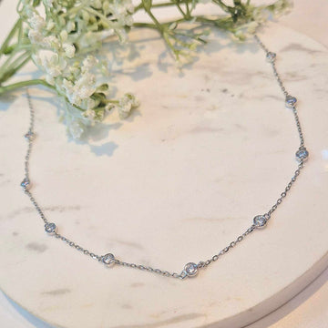 Real Effect | Sterling Silver CZ Station Chain Necklace