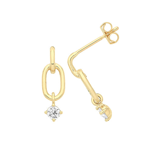 9ct Yellow Gold Oval and CZ Drop Earrings