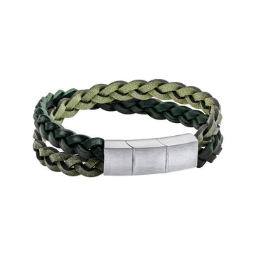 Fred Bennett | Green Double Braided Leather Bracelet