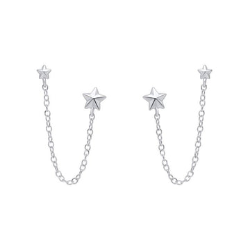 Sterling Silver Star Chain Connector Double Stud Earrings