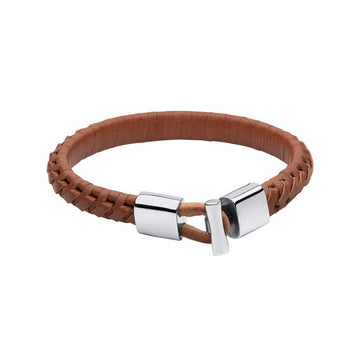 Fred Bennett | Brown Braided Leather Bracelet with T-Bar Clasp