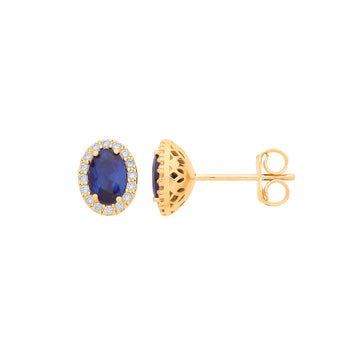 9ct Yellow Gold Oval Blue CZ Earrings
