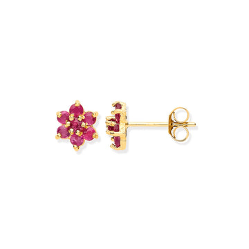 9ct Yellow Gold Ruby Flower Stud Earrings