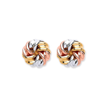 9ct Yellow, White and Rose Gold Tight Knot Stud Earrings