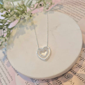 Sterling Silver CZ Double Heart Necklace