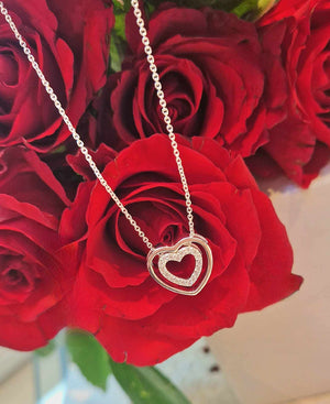 Sterling Silver CZ Double Heart Necklace