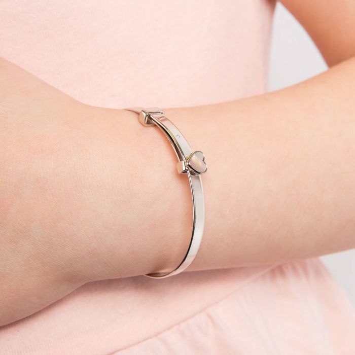 D For Diamond | Mother Of Pearl Heart Expandable Bangle