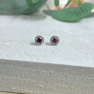 9ct White Gold Ruby & Diamond Stud Earrings