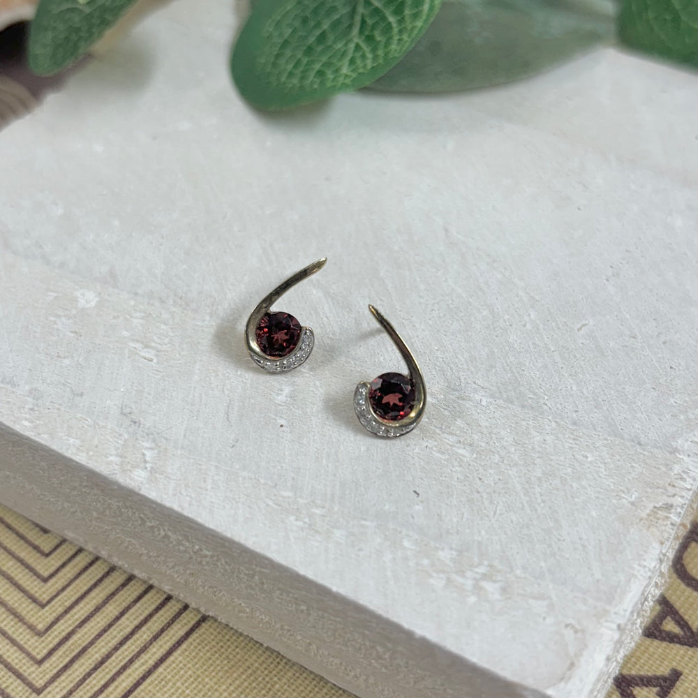 9ct Yellow Gold, Garnet and Diamond Earrings