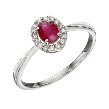 9ct White Gold Ruby & Diamond Ring