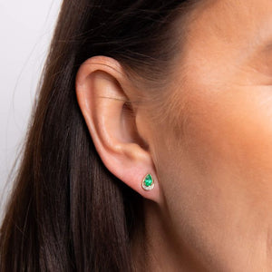 9ct Yellow Gold Teardrop Emerald and Diamond Stud Earrings
