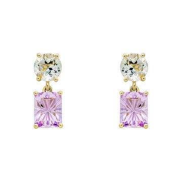 9ct Yellow Gold Toi Et Moi Quartz and Amethyst Drop Earrings