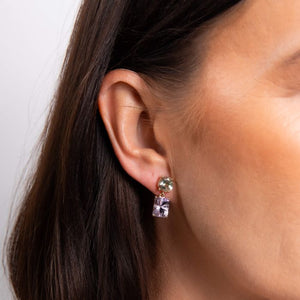 9ct Yellow Gold Toi Et Moi Quartz and Amethyst Drop Earrings