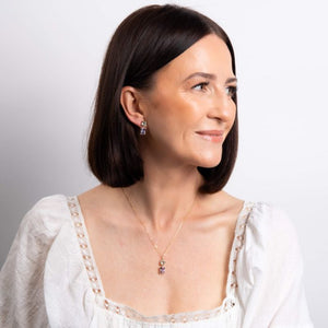 9ct Yellow Gold Toi Et Moi Quartz and Amethyst Drop Earrings