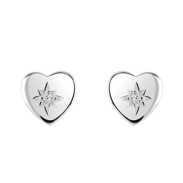 Sterling Silver Heart CZ in Star Stud Earrings