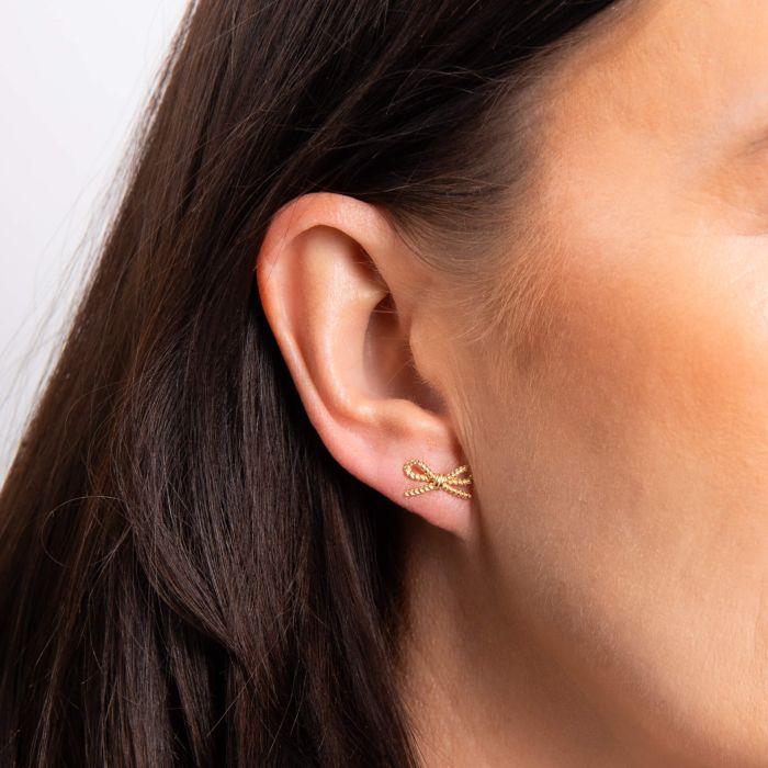 9ct Yellow Gold Rope Bow Stud Earrings