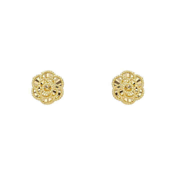 9ct Yellow Gold Romantic Floral Stud Earrings