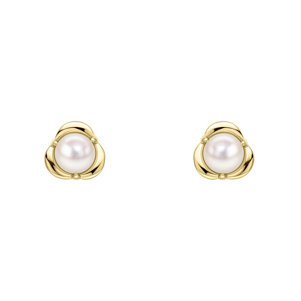 9ct Yellow Gold Petal Set Pearl Stud Earrings
