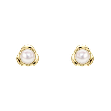 9ct Yellow Gold Petal Set Pearl Stud Earrings