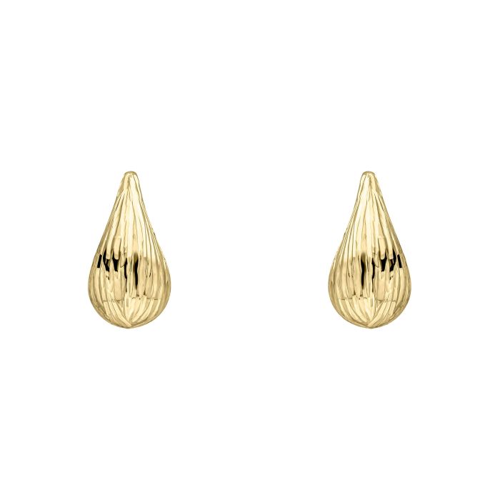 9ct Yellow Gold Ridged Teardrop Stud Earrings