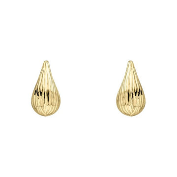 9ct Yellow Gold Ridged Teardrop Stud Earrings