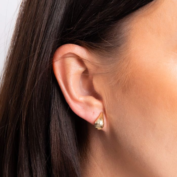 9ct Yellow Gold Ridged Teardrop Stud Earrings
