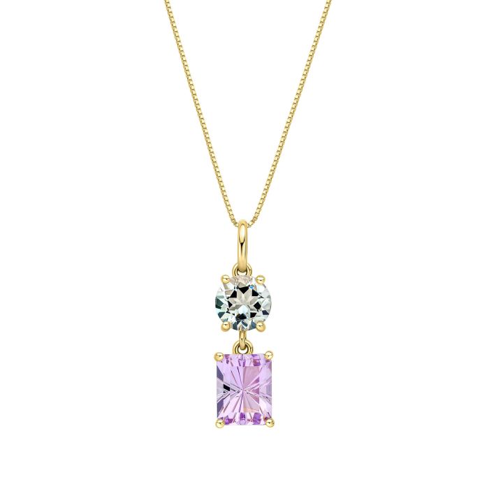 9ct Yellow Gold Toi Et Moi Quartz and Amethyst Pendant and Chain