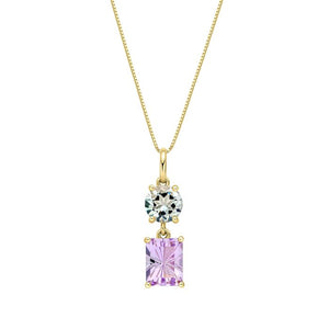 9ct Yellow Gold Toi Et Moi Quartz and Amethyst Pendant and Chain