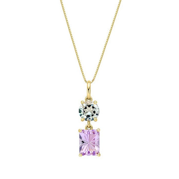 9ct Yellow Gold Toi Et Moi Quartz and Amethyst Pendant and Chain