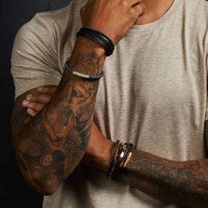 Fred Bennett | Multi Row Brown Leather and Tigers Eye Bracelet with ID Bar