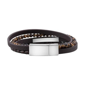Fred Bennett | Multi Row Brown Leather and Tigers Eye Bracelet with ID Bar