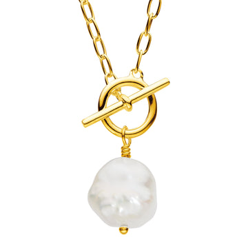 Golden Freshwater Pearl T-Bar Necklace