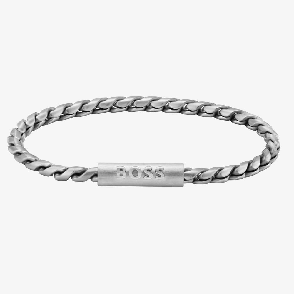 Boss Jewellery | Mens Doran Silver Logo Clasp Bracelet