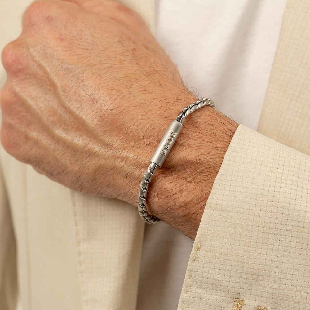 Boss Jewellery | Mens Doran Silver Logo Clasp Bracelet