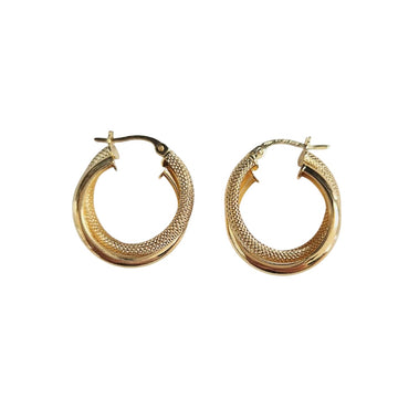 9ct Yellow Gold Two Row 20mm Textured Hoops