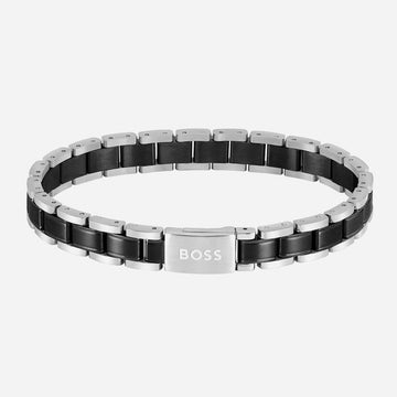 Boss Jewellery | Gents Boss Silver Tone & Black Link Bracelet