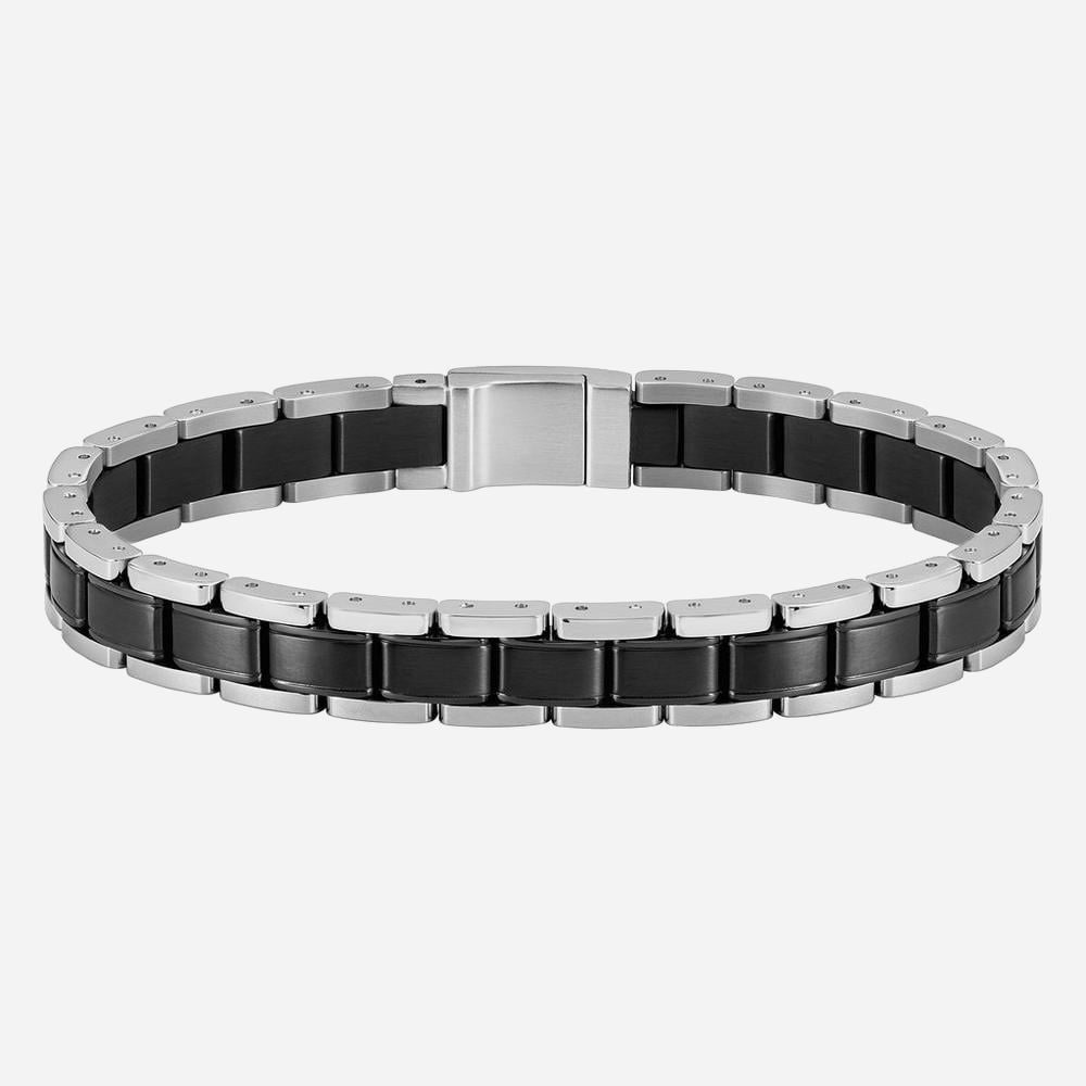 Boss Jewellery | Gents Boss Silver Tone & Black Link Bracelet
