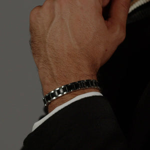 Boss Jewellery | Gents Boss Silver Tone & Black Link Bracelet