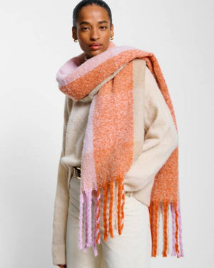 Katie Loxton | Lilac, Orange & Taupe Checked Tassel Scarf