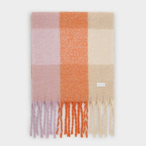 Katie Loxton | Lilac, Orange & Taupe Checked Tassel Scarf