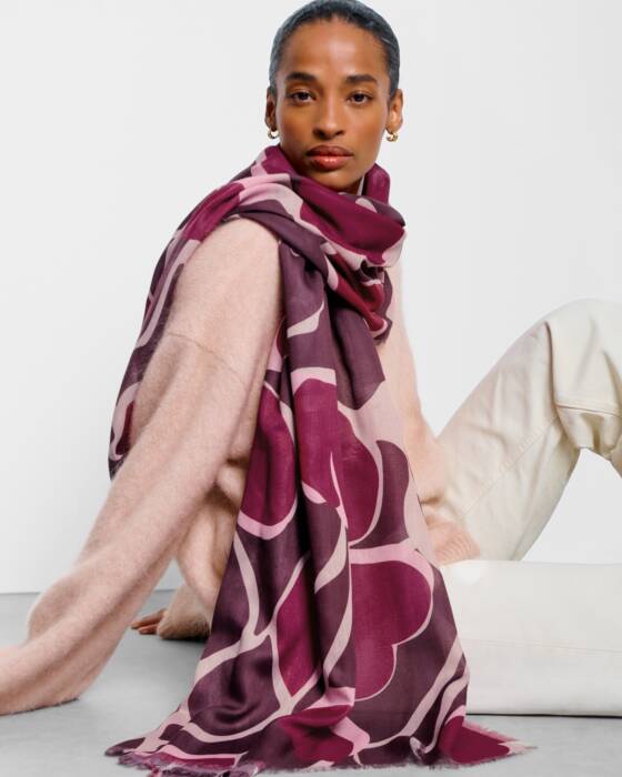 Katie Loxton | Organic Heart Print Maroon & Cherry Scarf