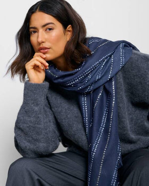 Katie Loxton | Dotted Stripe Print Navy, Blue & Silver Foil Scarf