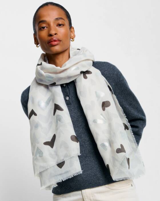 Katie Loxton | Abstract Heart Print Grey & Silver Foil Scarf