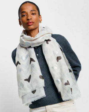 Katie Loxton | Abstract Heart Print Grey & Silver Foil Scarf